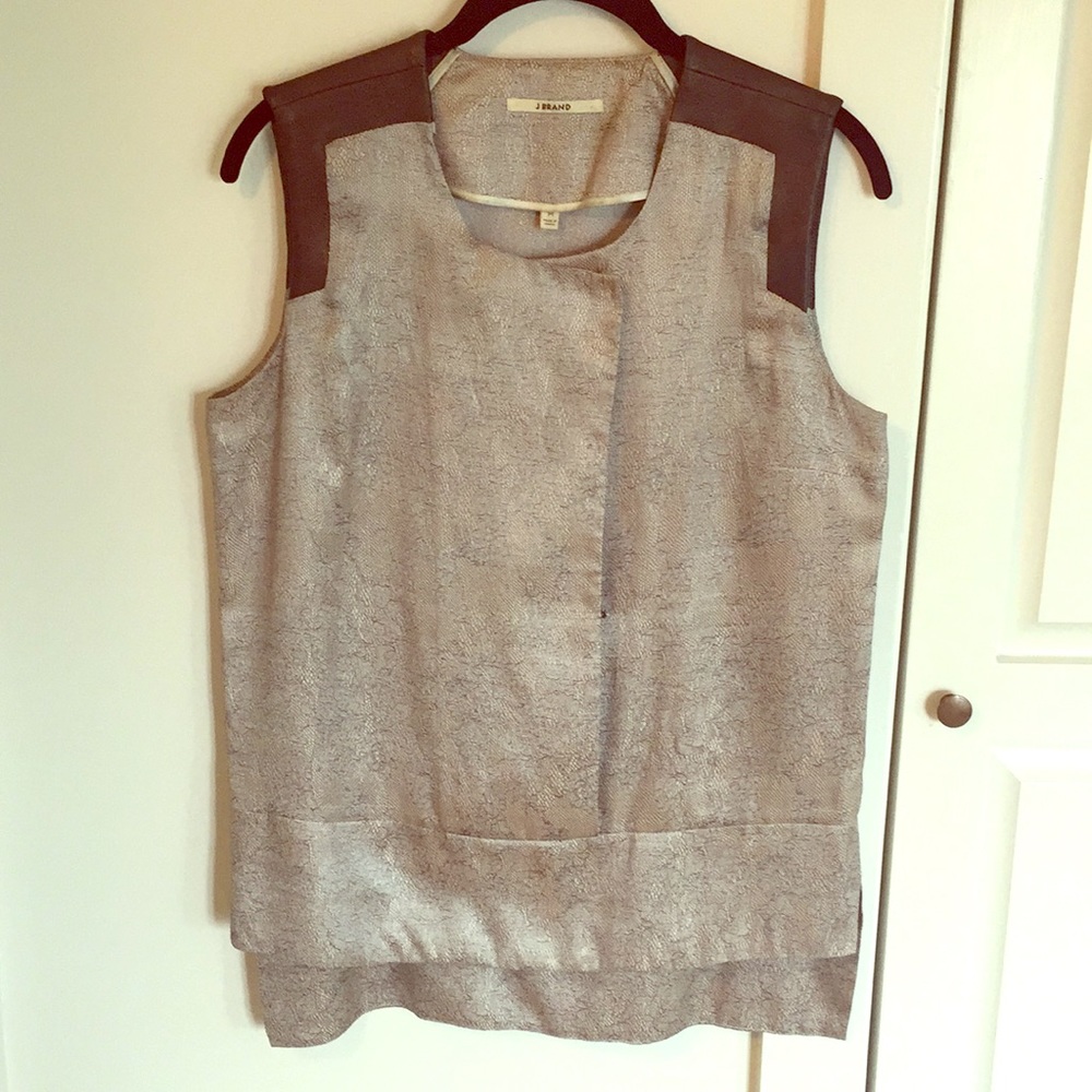 J Brand Silk Top w Faux Leather Detail